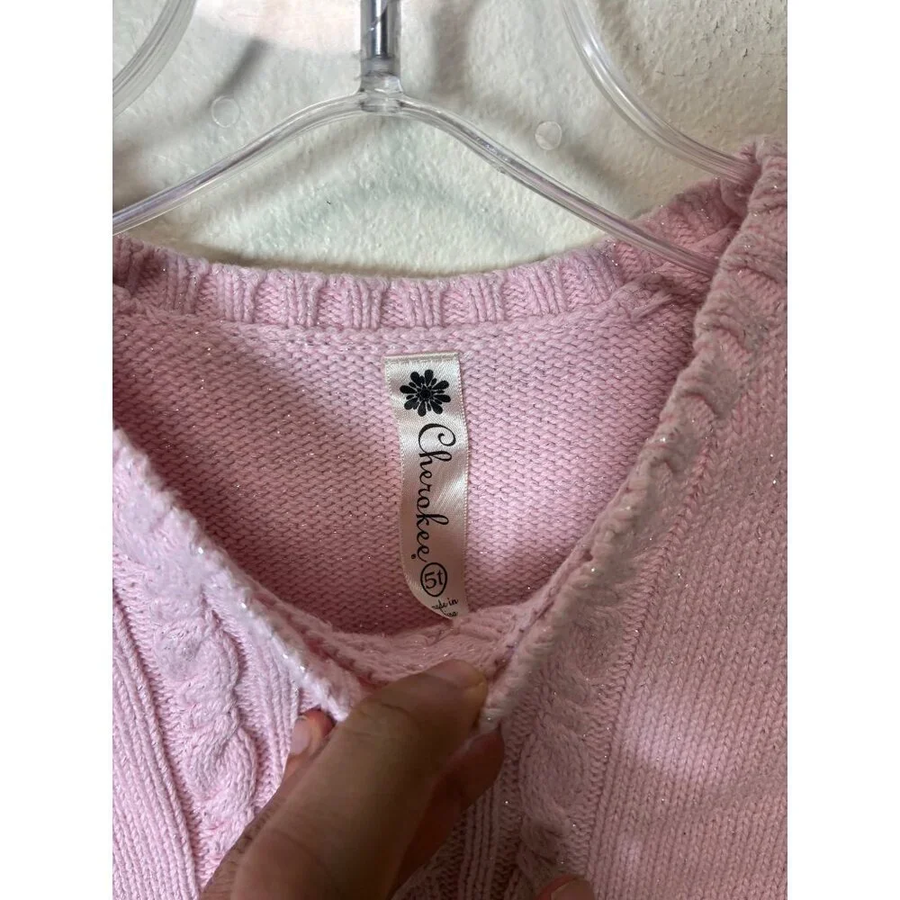 Cherokee Sweater Dress Sparkle Short Sleeve Knit Retro Y2K Pink Size 5T Girls
